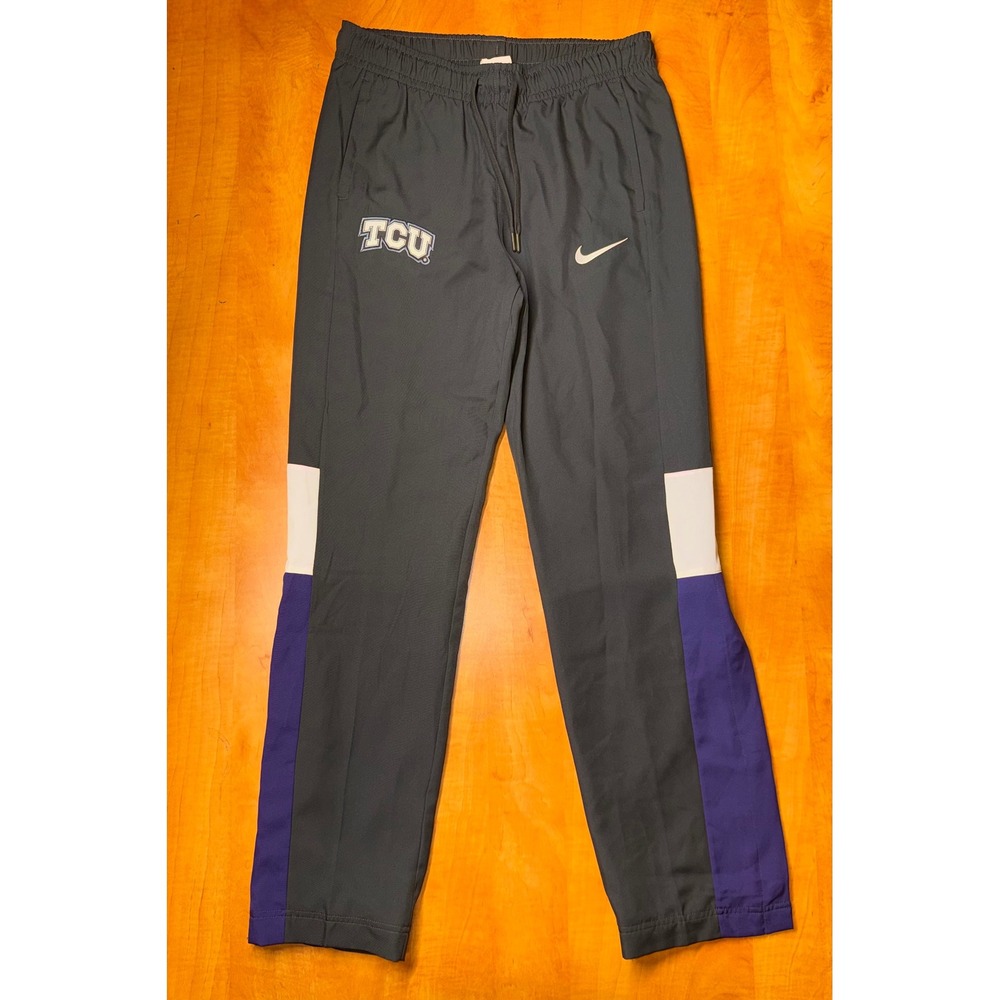Nike TCU Horned Frogs Dri-FIT Track Pants Mens Small Gray Purple Snap Side Vents